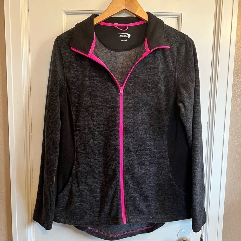MTA Sport Grey and pink soft zip up sweater (L)